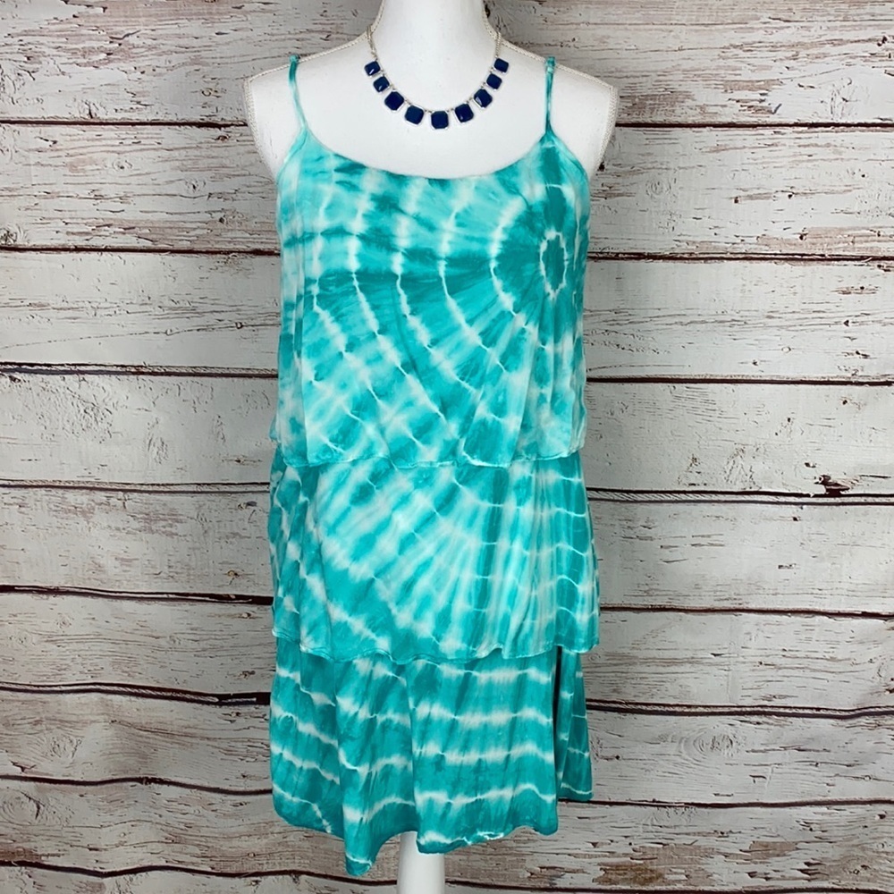 Teal/White Tie Dye Layered Dress Medium